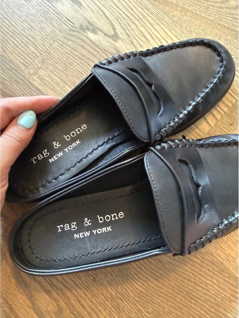 rag & bone Women's Size 7 Black Leather Loafers Slip-Ons - Picture 7 of 10